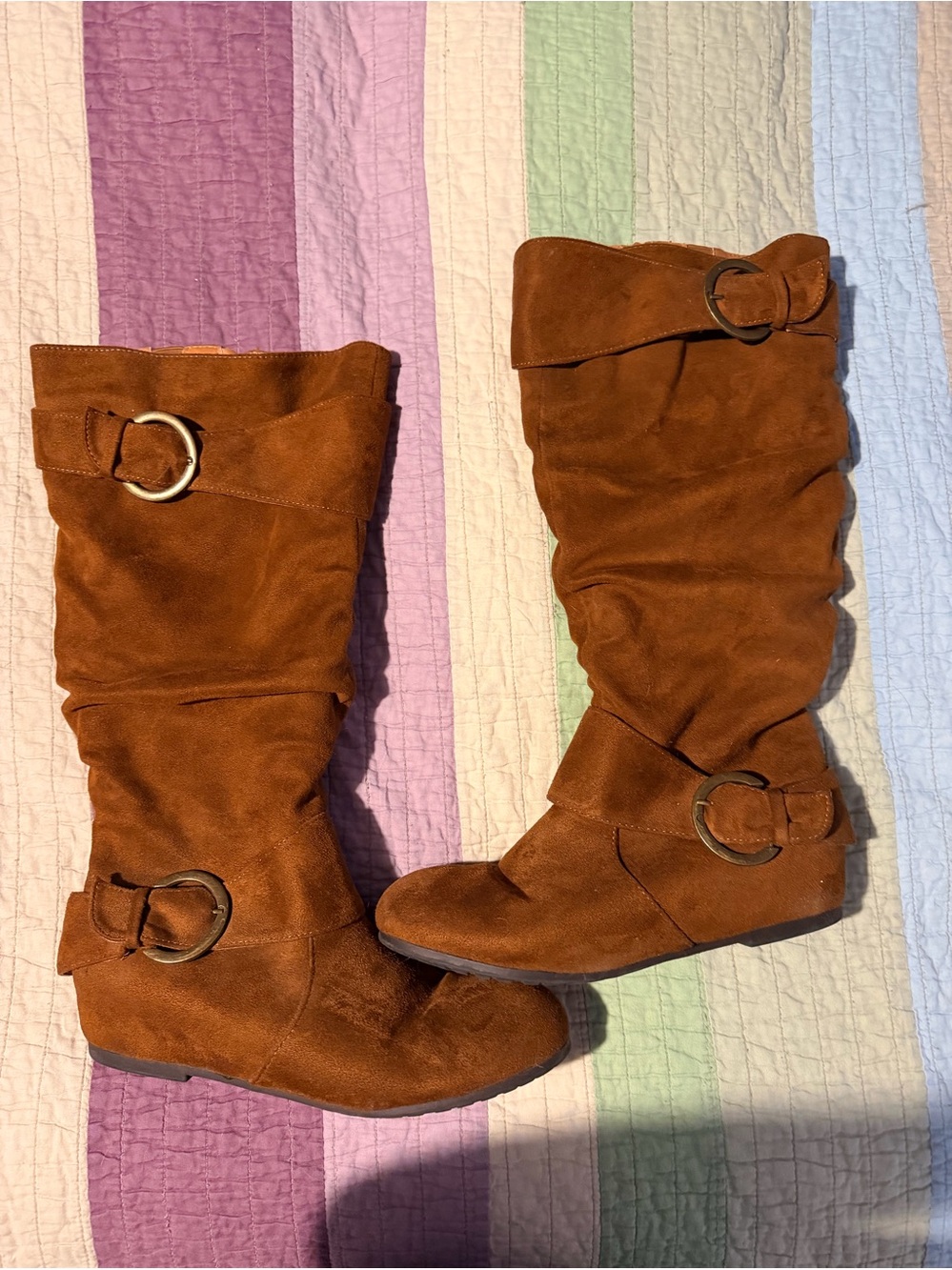 Dream Pairs Over-the-Knee Suede Buckle Boots - Chestnut